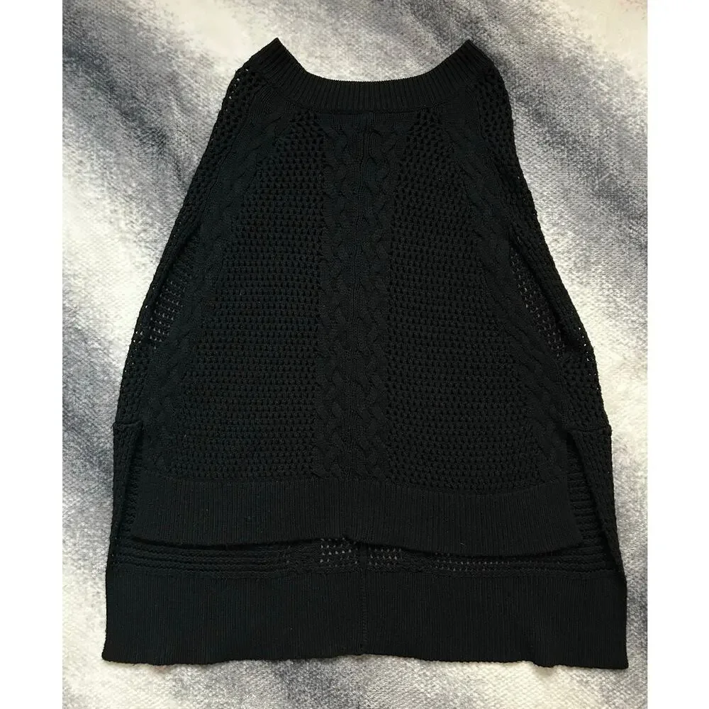 Allsaints Open Knit Erbus Black Pullover Hi Low Cape  Size 4 - 6 Small - Picture 5 of 11